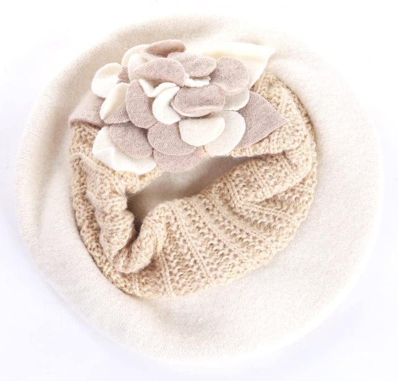 VECRY Lady French Beret 100% Wool Beret Floral Dress Beanie Winter Hat - Image 3
